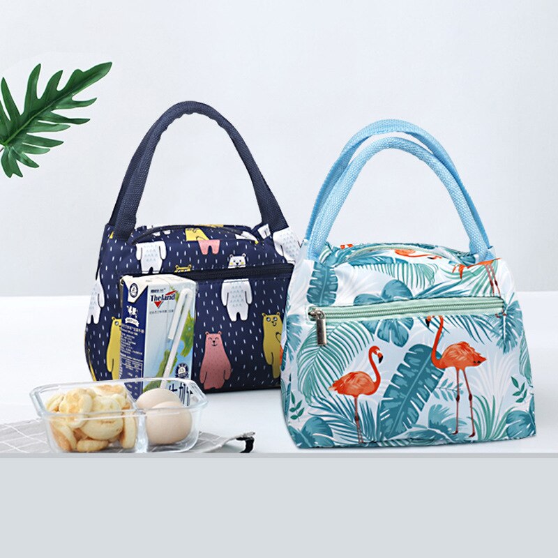 Cute Flamingo Portable Zipper Waterproof Lunch Bags Women Student Lunch Box Thermo Bag Office School Picnic Cooler Bags Bolsos