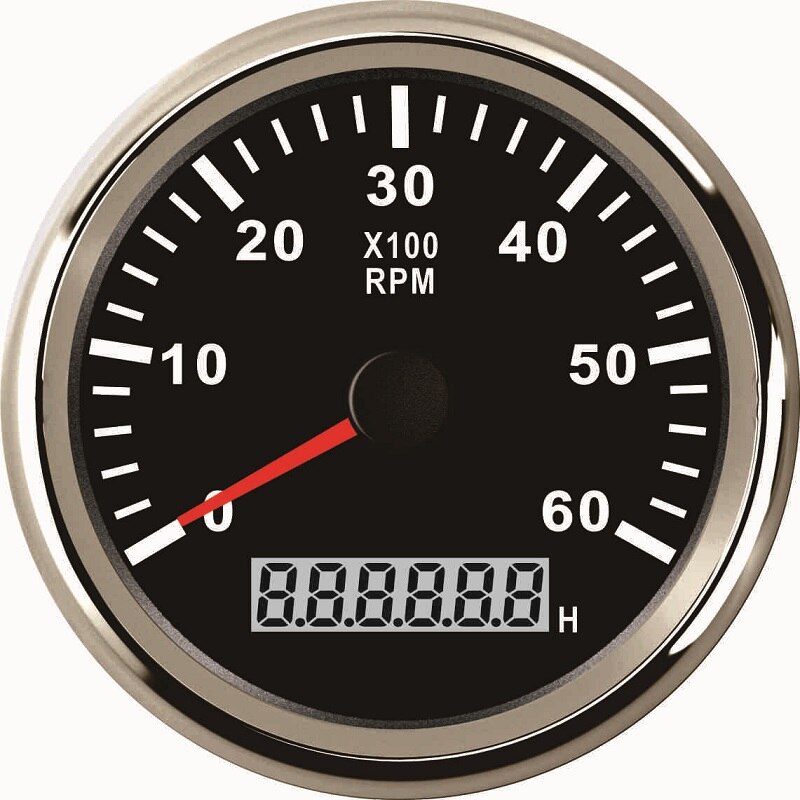Varvtalsmätare 85mm 0-6000RPM - Dieselmotor Tacho med Timräknare - Röd Bakgrundsbelysning: Bs