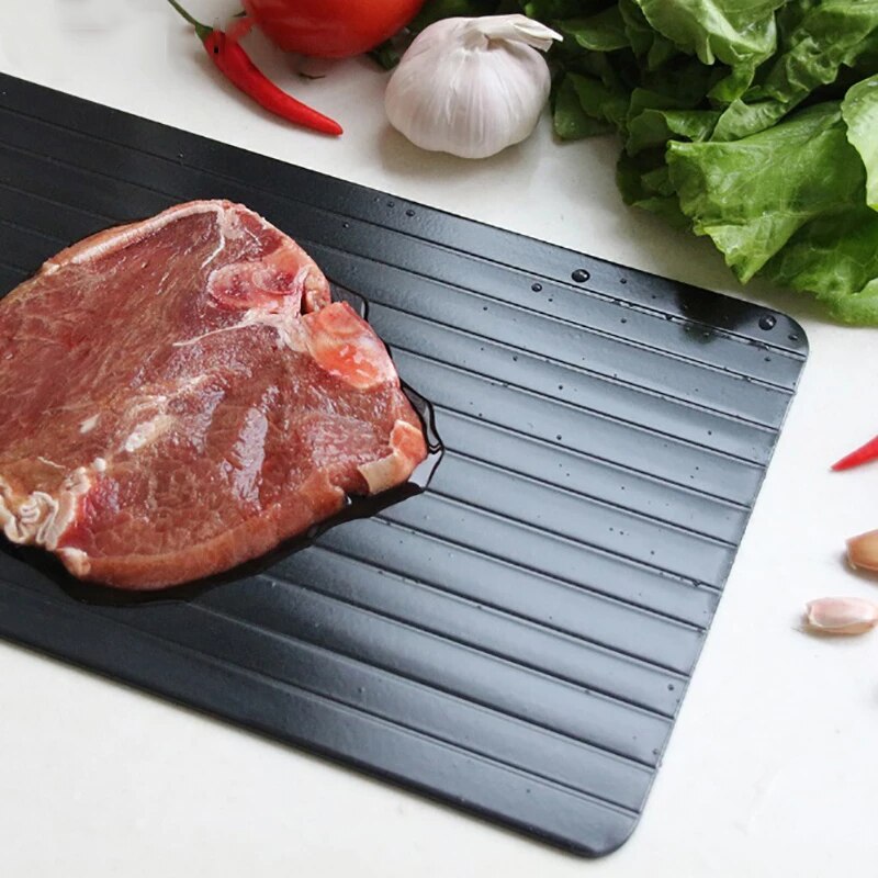 Bandeja para descongelar carne de pescado, utensilio de cocina de aluminio y silicona, descongelación natural, placa de descongelación rápida,