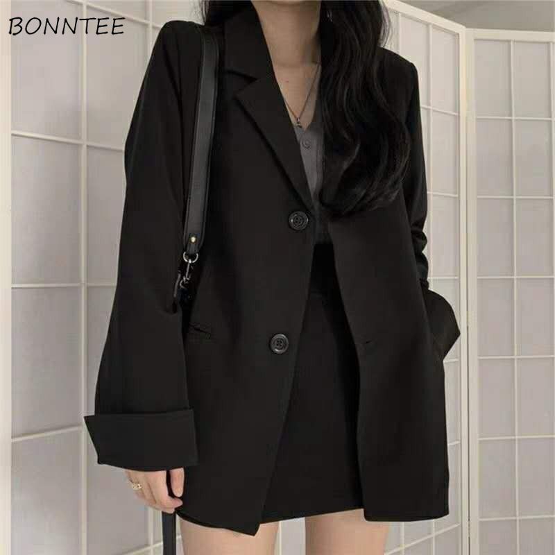 Blazere kvinder vintage forår efterår koreansk basic chic ol dame blazer populær enkel enkeltradet dameovertøj