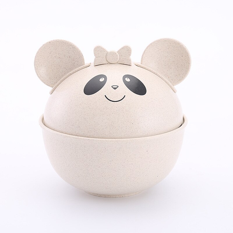 Søde tegneserie børn retter baby fodring hvede halm service med ske gaffel mad beholder børn træning spisestel mbg 0542: Beige panda