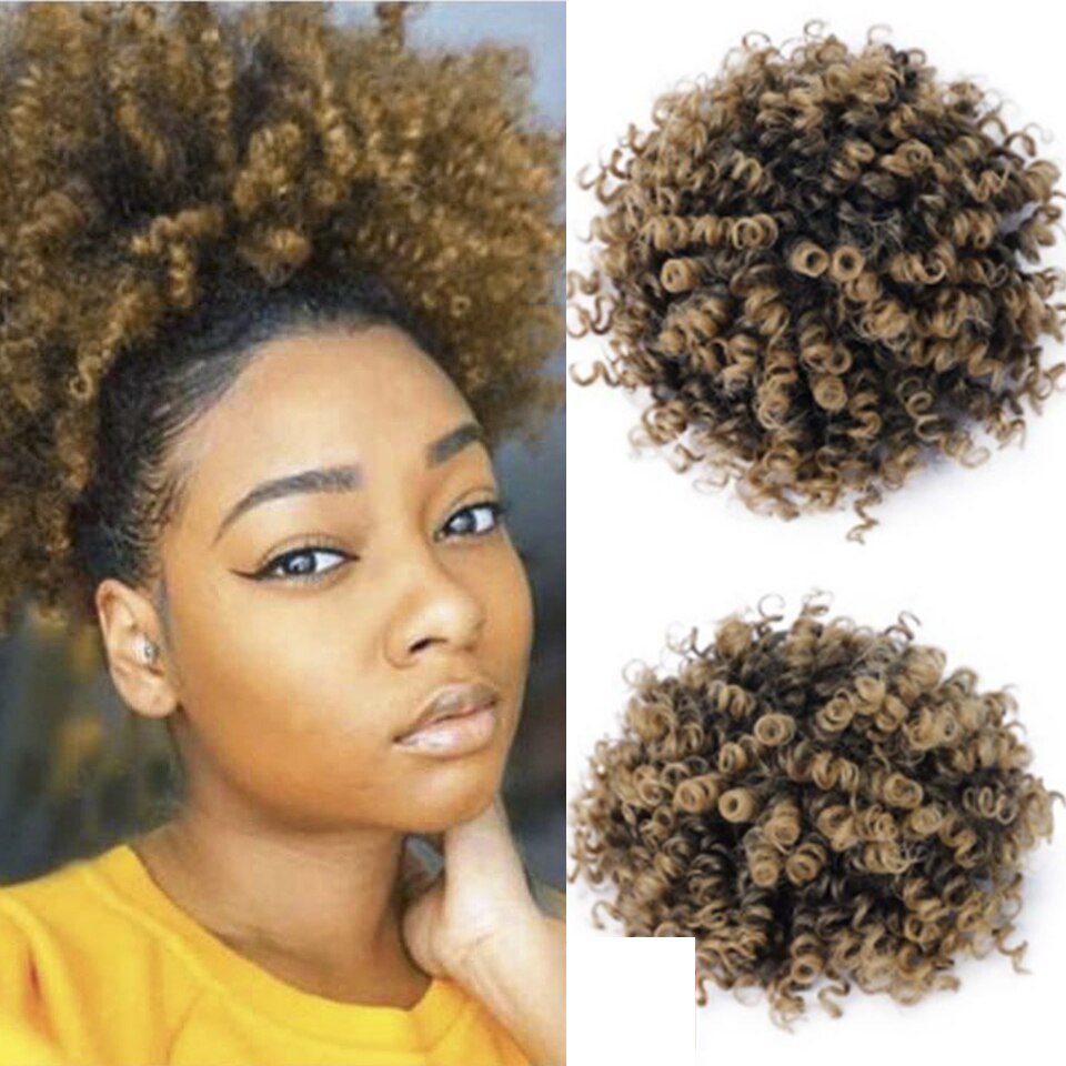 AISIBEAUTY Afro Puff Hair Short Kinky Curly Chignon Hair Extensions Synthetic Puff Afro Bun Wrap Drawstring Hairpiece for Women: P1818-T1B-27