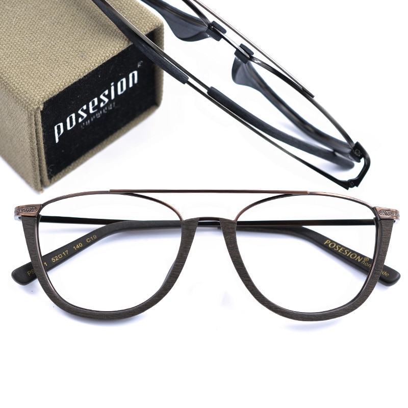 HDCRAFTER Wood Glasses Frame with Clear lens Men Copper Myopia Prescription Eyeglasses Male Wooden Optical Frame Eyewear