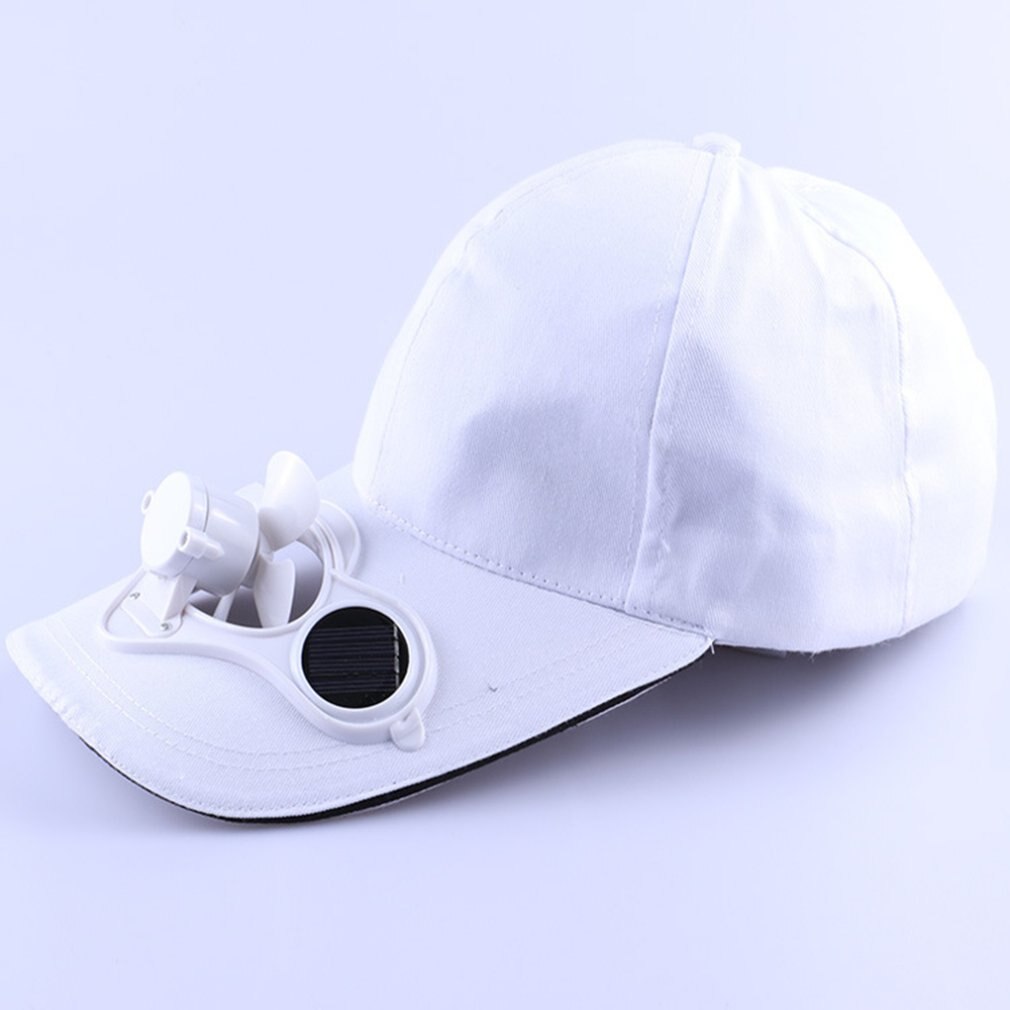 Solar fan cap Sunscreen cap Fan Cooling Baseball Cap Cotton Embroidered Satin Energy-saving Breathable: White