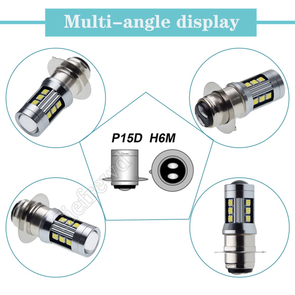 1Pcs 6V 12V Motorcycle LED Headlight Bulb P15D PX15D P15-25-1 T19 3030SMD White High Low Beam Scooter Moped ATV Front Lamp Light