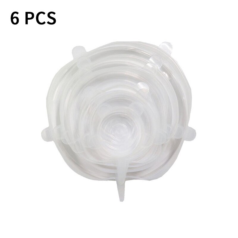 6 Stks/set Silicone Voedsel Cover Herbruikbare Stretch Vacuüm Seal Wrap Wrap Keuken Organisatie Pot Schotel Verse Houden Verzegelde Deksels: white