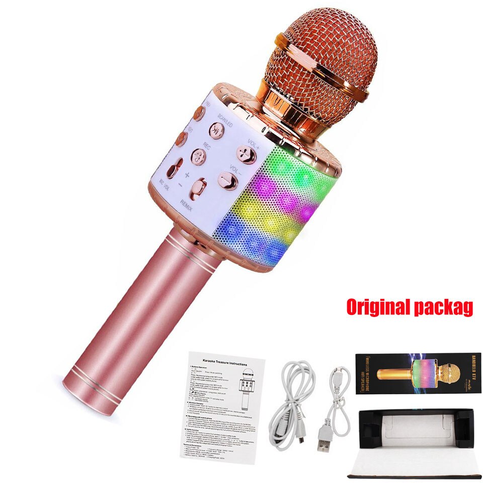 Microfono Karaoke - Altoparlante e Registratore Bluetooth 4 in 1 - Lettore KTV Portatile Wireless per Android & iOS: Cartone color rosa