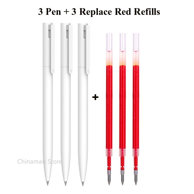 Original Xiaomi Mi Gel Pen 0.5mm Black Refill No Cap Bullet Pen Smooth Switzerland MIKRON Nib Japanese Ink OEM Blue Refills: 3pen 3red refills