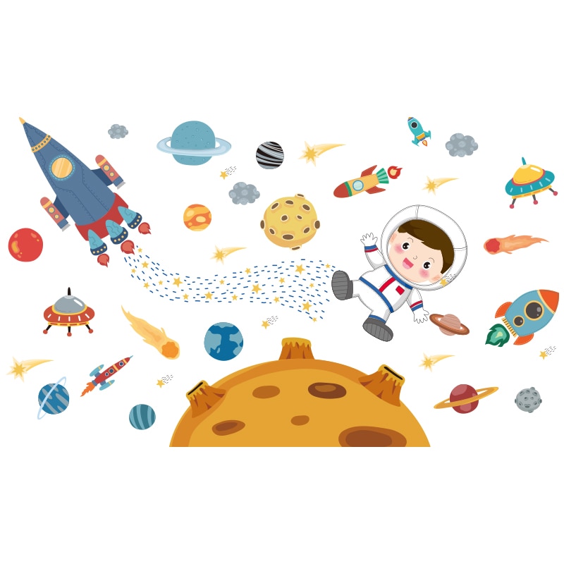 [Shijuehezi] Outer Space Muurstickers Diy Planeten Rockets Astronaut Muurstickers Voor Kinderen Kamers Baby Slaapkamer Home Decoratie