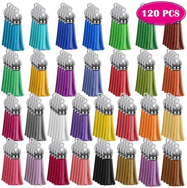 Llaveros de borlas de cuero, colgantes de borla a granel, para bricolaje, suministros de artesanía, 200 piezas: 120pcs