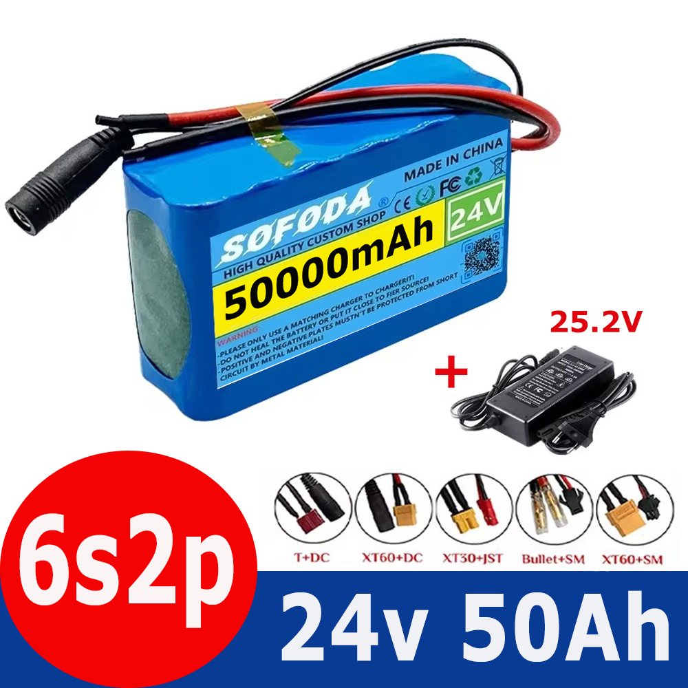 Batterie Lithium-ion 6s2p 24V 50Ah 18650 Batterie Lithium-ion 25.2v 50000mAh avec BMS + chargeur