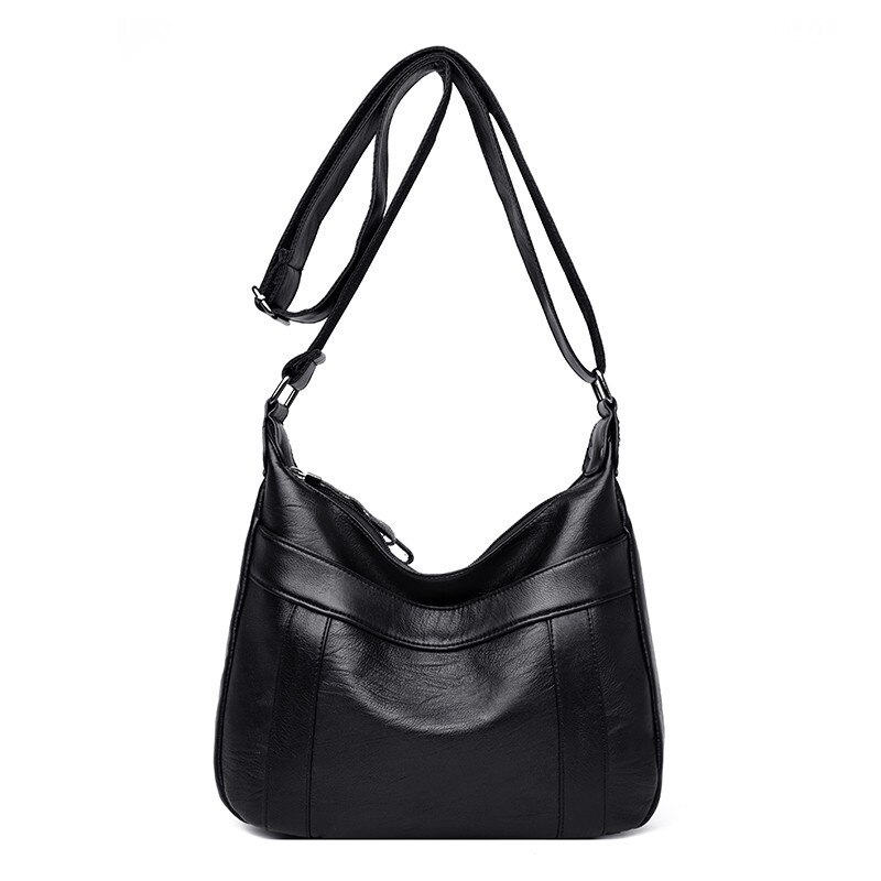 Simple Style Soft Leather Handbag Women Bags Ladies Hand bags Female Crossbody Messenger Bag Mother bolsa feminina: BLACK