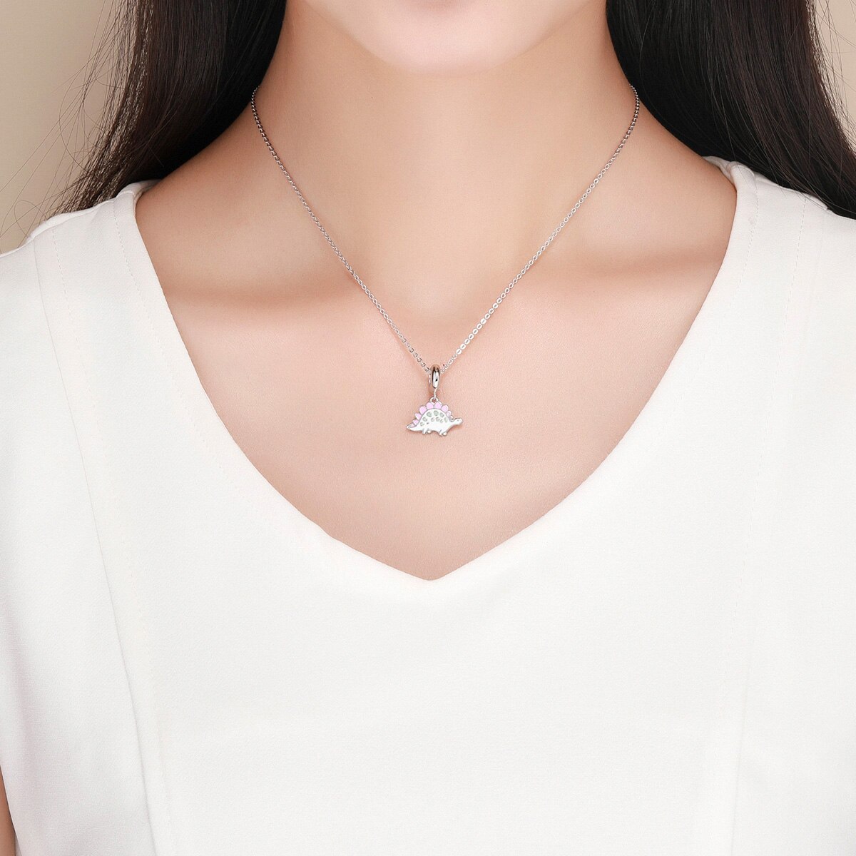 Echt 100% 925 Sterling Zilver Schattige Kleine Dinosaurus Roze Enamel Charm Bead Voor Armband Ketting Meisje Partij Sieraden