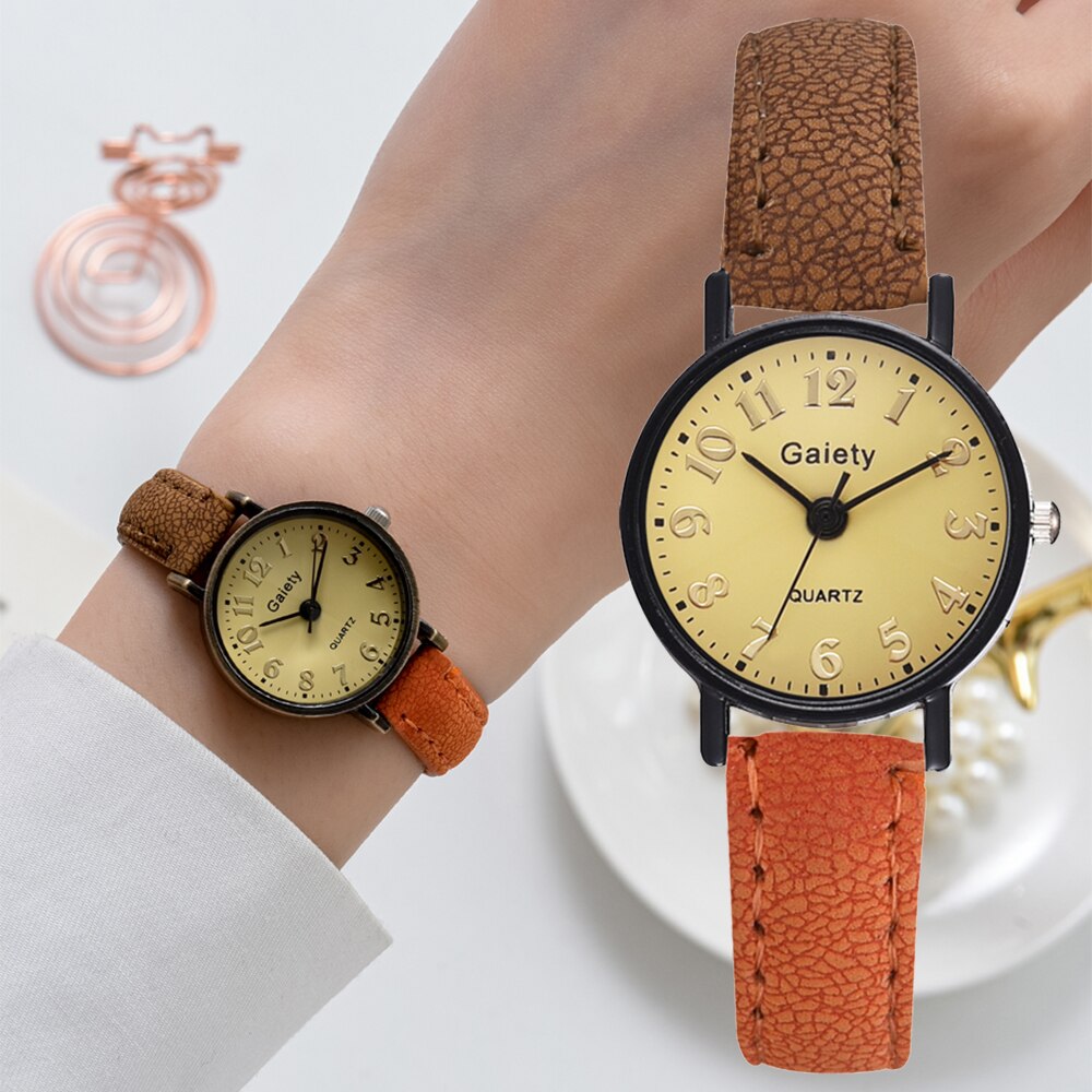 Gaiety Retro Bruin Vrouwen Horloges Kwaliteiten Kleine Dames Horloges Vintage Lederen Armband Horloge Mode Vrouwelijke Klok