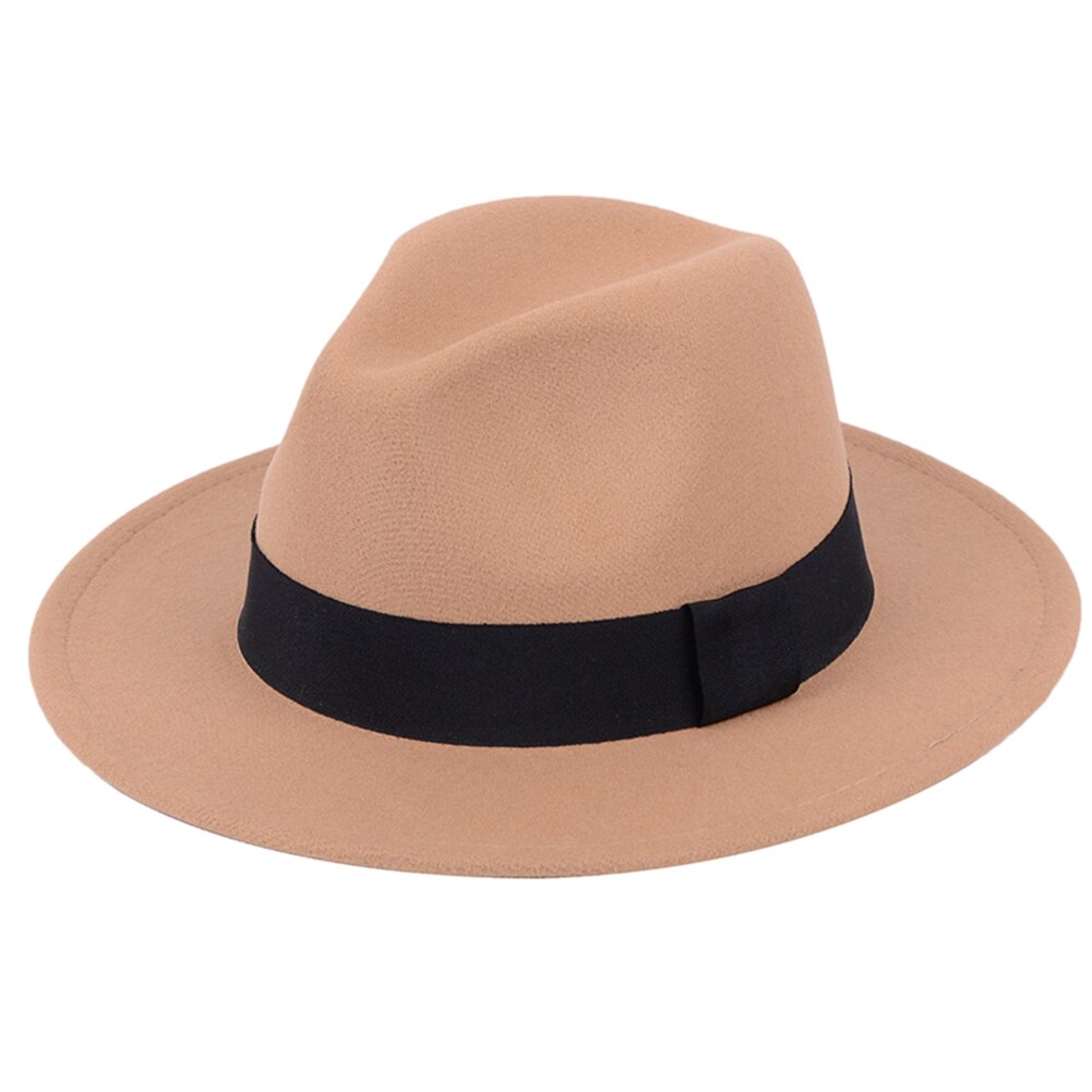 Dames heren britse retro grote vilt fedora's rand hoed zwarte wollen vilt vintage herenhoed platte rand hoge hoed: Kameel