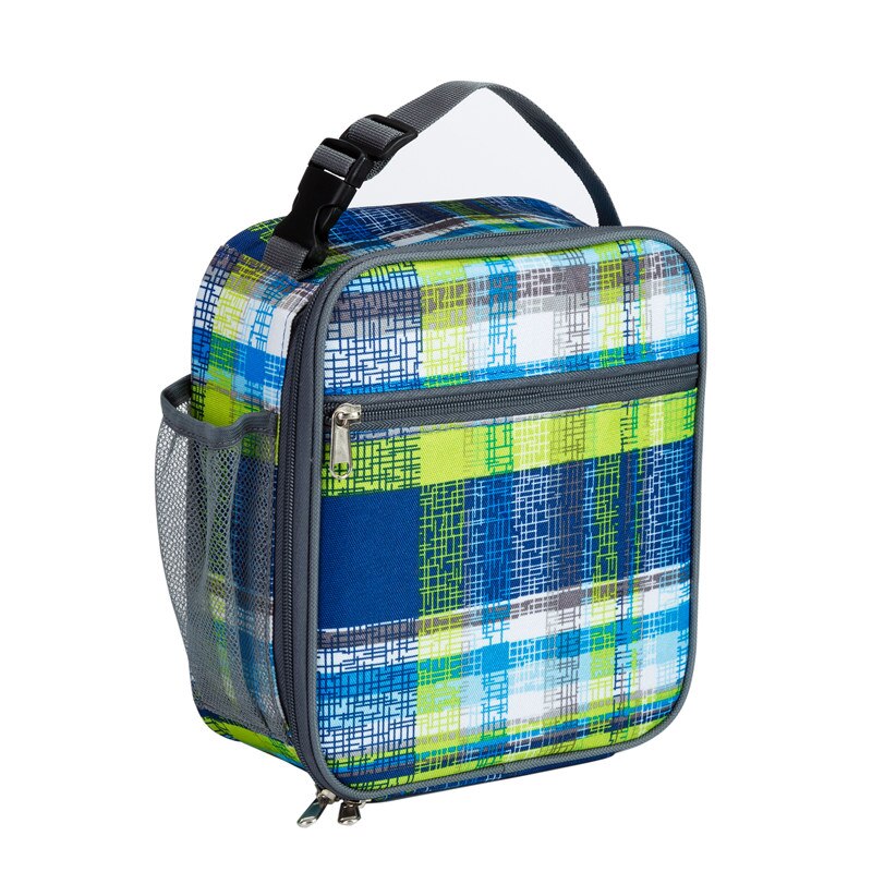 Heopono Portable BPA free Fitness Cool Box Boys Girls Children Thermal Lunch Box Kids Animal Printing School Insulated Lunch Bag: Large Plaid bag / Standard Size