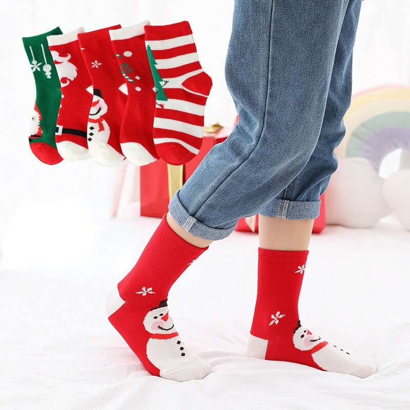 5 par #39 för barn, höst och vinter, tubstrumpor för 1-12 år, knähöga strumpor för pojkar och flickor, barnstrumpor