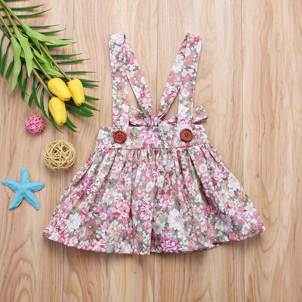 Søde småbørn børn baby piger nederdel blomstret prinsesse hagesmæk stropper seler tutu nederdele festkonkurrence outfits tøj 0-4y