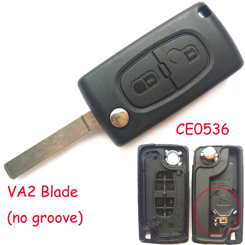Chave de flip dobrável com 2/3 botões, carcaça modificada para chave remota automotiva, para peugeot 207 407 307 306 ce0536 lâmina de concha va2: 2 Buttons