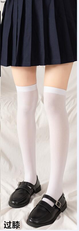 Calcetines largos hasta la rodilla para niña, medias de seda de nailon para mujer, color blanco y negro, para verano, todas las estaciones: White Socks 3