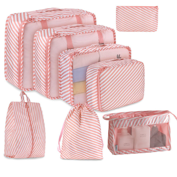 8 stk / sæt rejsetøj klassificering opbevaringspose til emballering af terningsko undertøj toiletartikler arrangørpose rejsetilbehør: Stribe