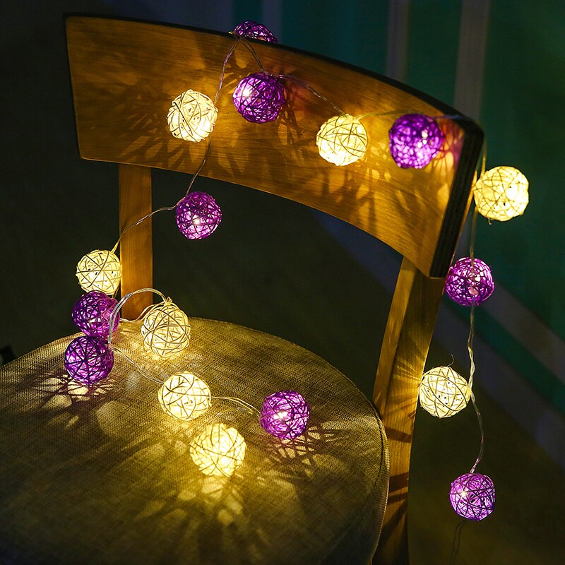 Guirlande lumineuse boule de rotin à 28led, 220V, 5M, 4cm, pour rideau de mariage, décoration de noël, pour patio, maison