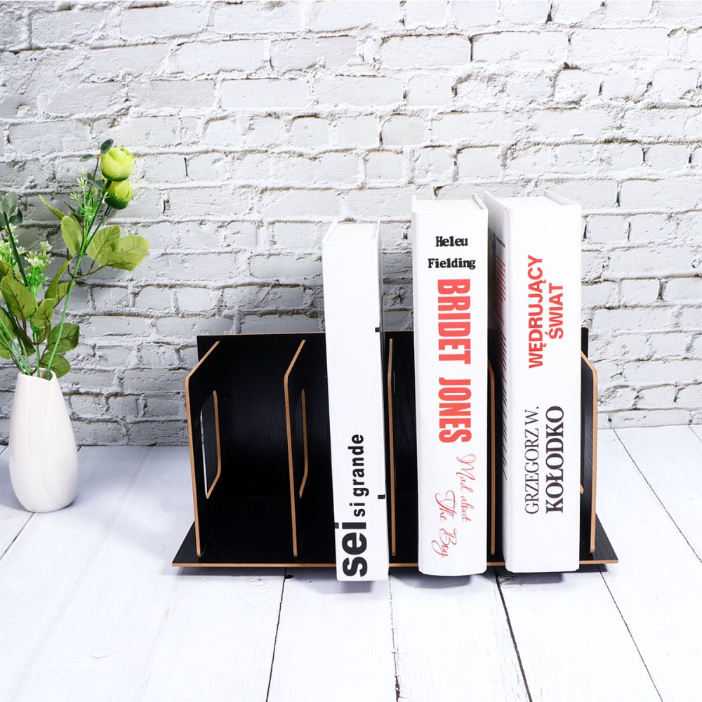 DIY Wooden Bookends Nonskid Heavy Duty Book Ends Supports Home Storage Rack for Books DVDs Magazines (Black)