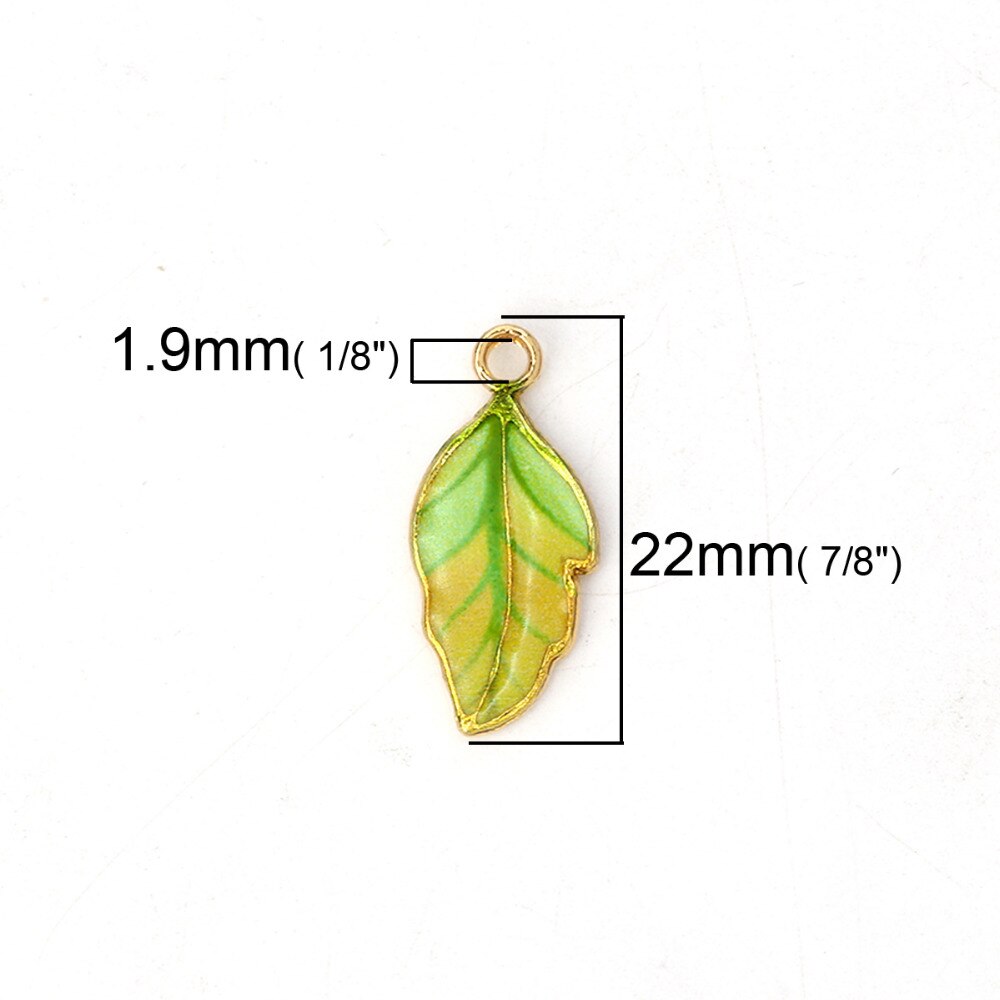 DoreenBeads-abalorios de aleación de Zinc para manualidades, hojas de oro, amarillo, verde, esmalte colorido, 22mm( 7/8 &quot;) x 10mm( 3/8&quot;), 10 piezas