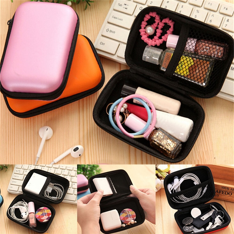 6 Colors 1PC Cosmetic Bags Compartments Case Cover Headphone Earphone Jewelry Bag Hard Nylon Carry Bag