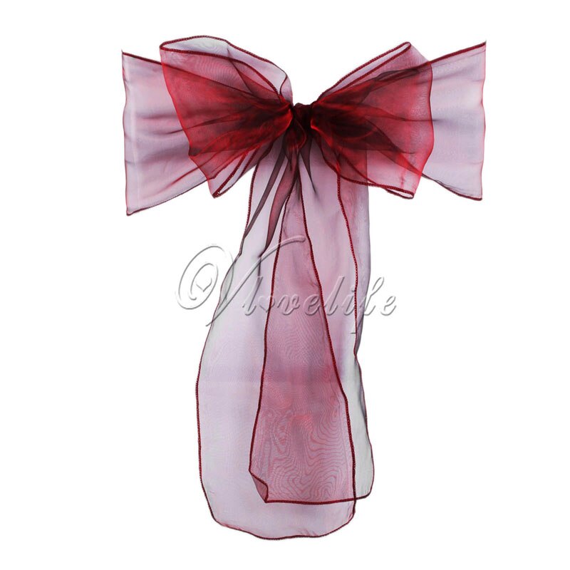 100pcs Chair Sashes Organza Chair Bows Wedding Party Supplies Christmas Valentines Decor Sheer Organza Fabric Chair Decoration: Burgundy