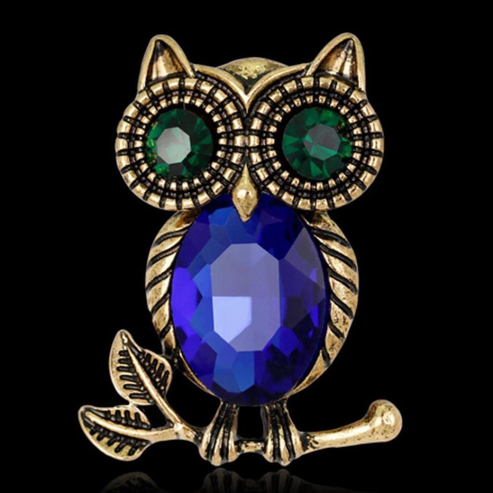 Vintage Women's Retro Rhinestone Crystal Cartoon Animals Owl Brooch Pin Wedding Party Bridal Collar Up Brooches Costume Jewelry