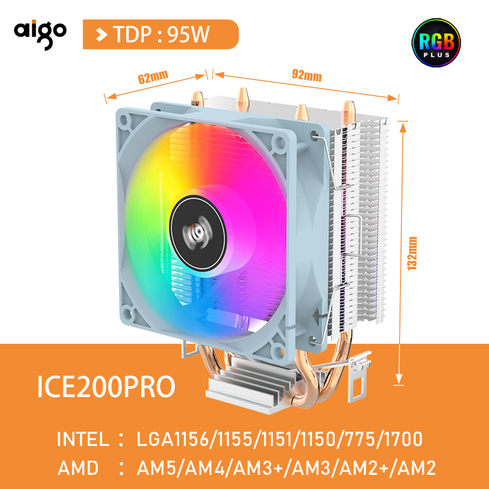 Aigo CPU Cooler 2 4 6 tubos de calor PC refrigeración del radiador 3PIN PWM ventilador Rgb silencioso para Intel 1700 1150 1155 1156 1366 AM2/AM3/AM4 AMD: GOLD