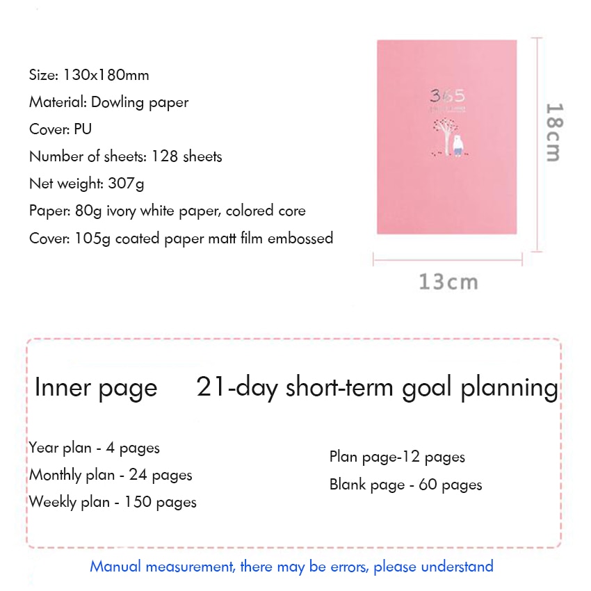 Schedule Notebook 365 Days Planner Weekly Monthly Yearly Plan Book 128 Sheets, 80g Paper PU Hard Cover Student Time Management