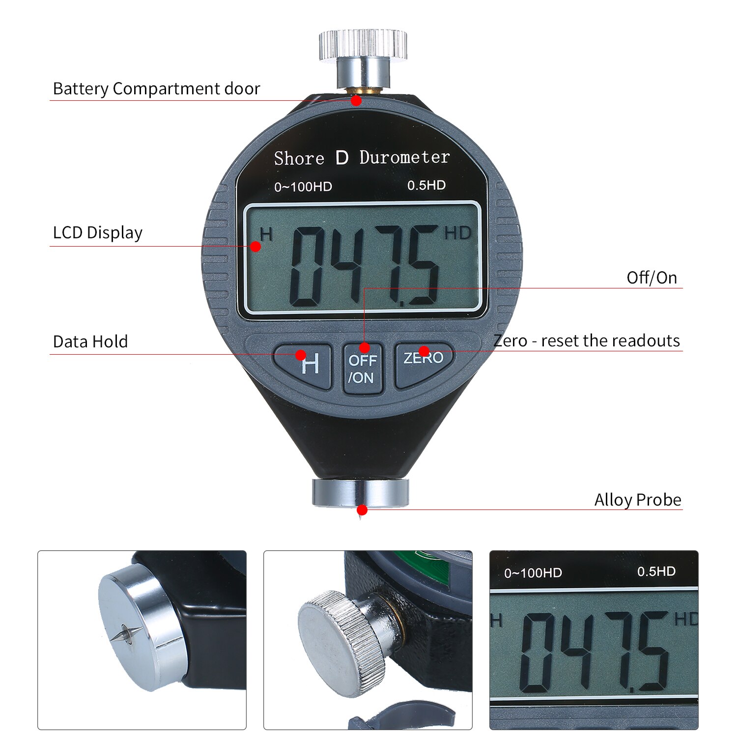 Bærbar 0-100ha shore en hårdhedsmåler digital durometer skala til gummi silicagel læder med stort lcd display