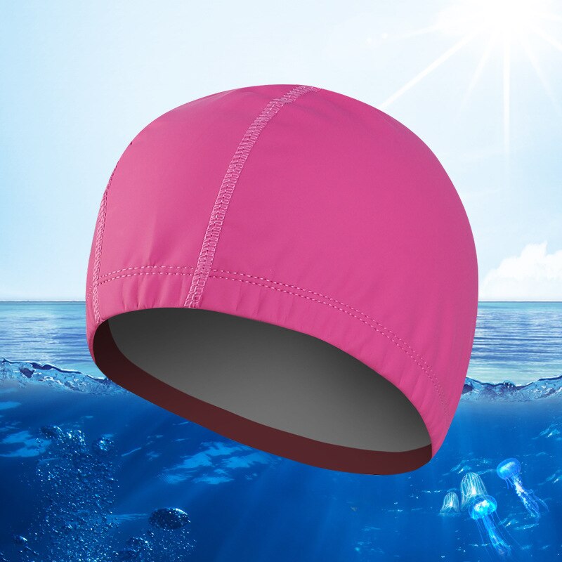 Chapéus elásticos de natação unissex, capas com revestimento impermeável para piscina, natação, tamanho livre para homens e mulheres, proteção para orelhas boné para natação: Rose Red