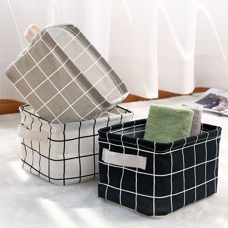 Linen Waterproof storage basket Table top Foldable storage box cosmetics sundries clothing fabric storage basket toy storage