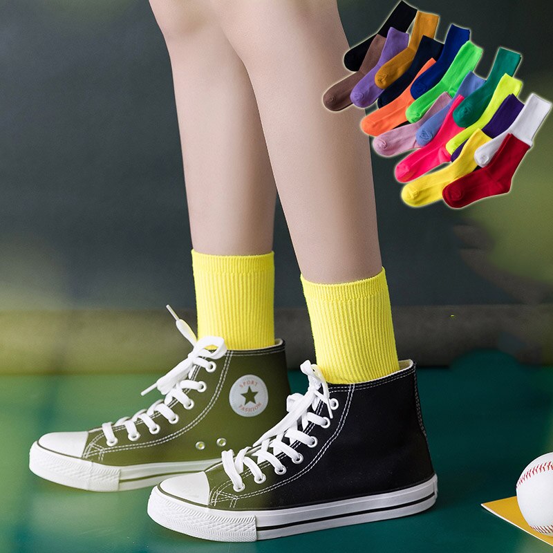 Chaussettes néon Harajuku pour femmes, Streetwear Hip-Hop, 17 couleurs fluorescentes, couleurs vives bonbons, sympas, pour adolescentes et filles, danse de rue