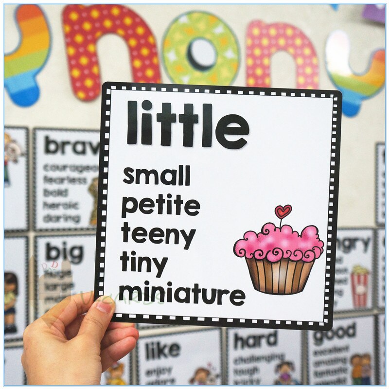 30pcs 13*13cm Synonym English Poster Classroom Decoration Flash Cards For Kids Educational Posters Memory Game