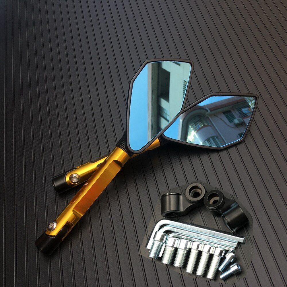 Universal Motorcycle Achteruitkijkspiegels Cnc Aluminium Blauw Lens Anti-Glare Side Spiegels Stuur End Achteruitkijkspiegel Accessoires: Gloden