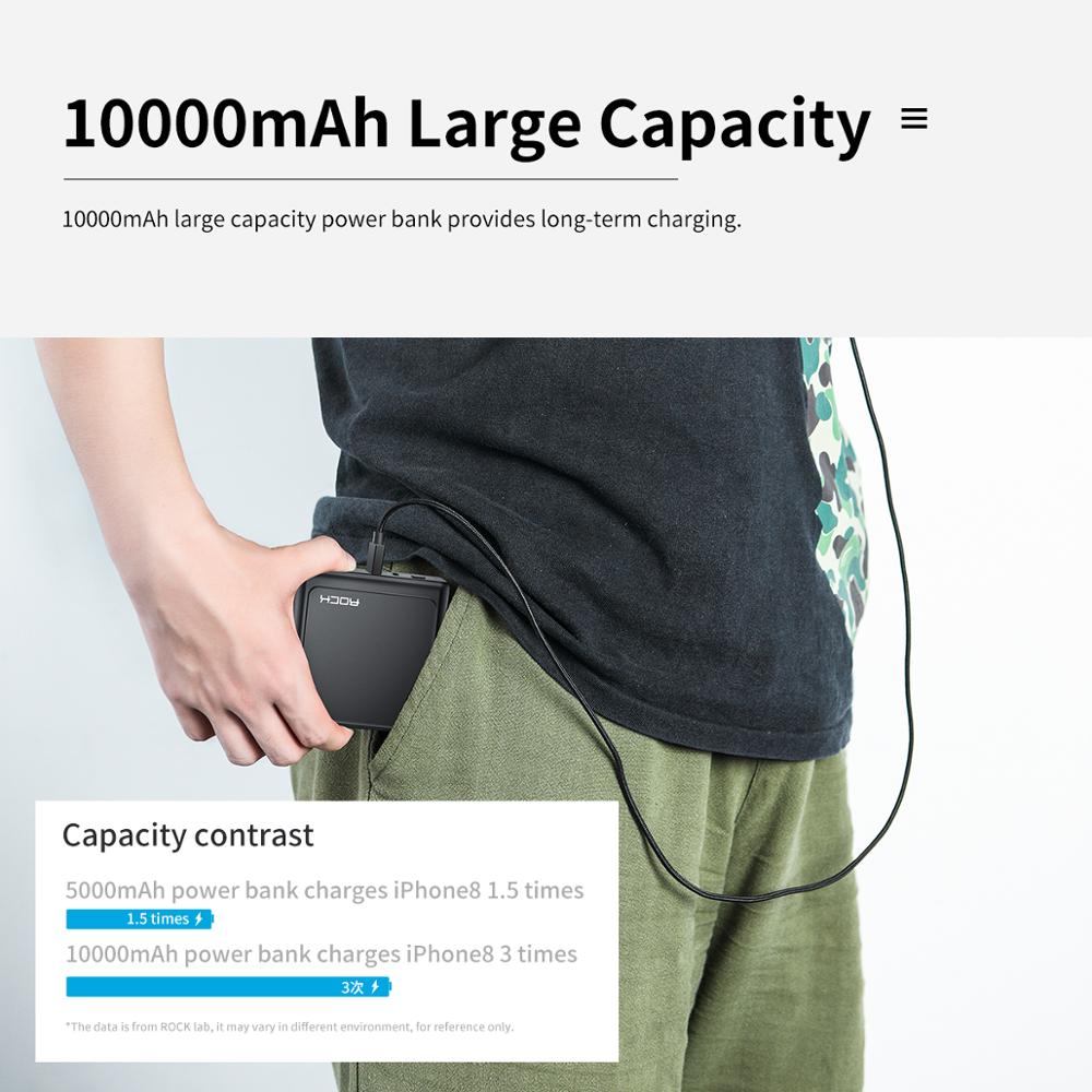 ROCK 18W PD Fast Power Bank 10000mah EU Foldable 2 in 1 PD 3.0 QC 3.0 USB Type C Charger Charging Powerbank External Battery