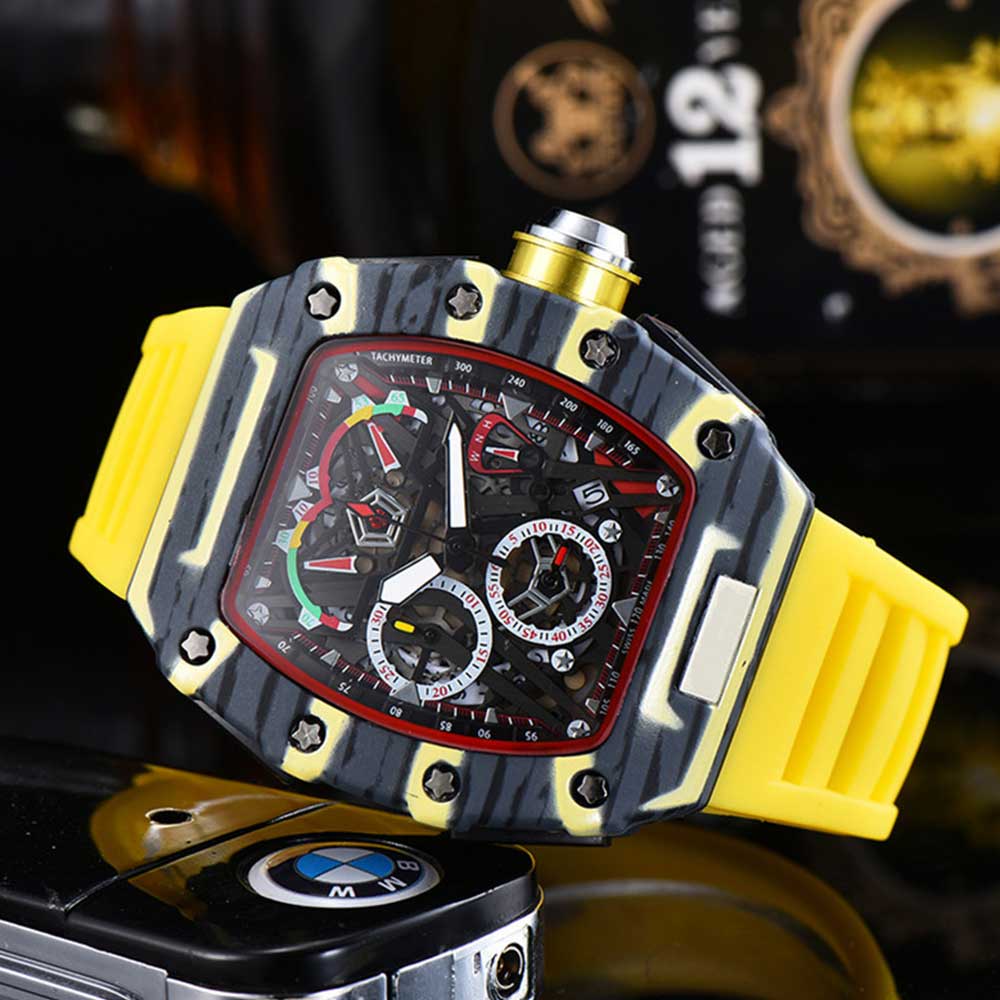 Sport Unieke Mannen Horloge Carbon Fiber Patroon 6-Hand Man Horloge Kleur Graffiti Business Jurk Mannelijke Horloges klok M: 2
