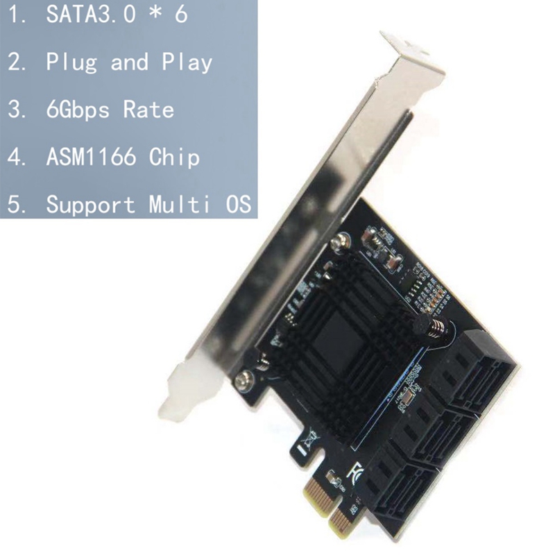 SATA PCIE 1X Adapter 6 Port PCIE X4 X8 X16 to SATA 3.0 6Gbps Interface Rate Riser Expansion Card for Desktop PC Computer