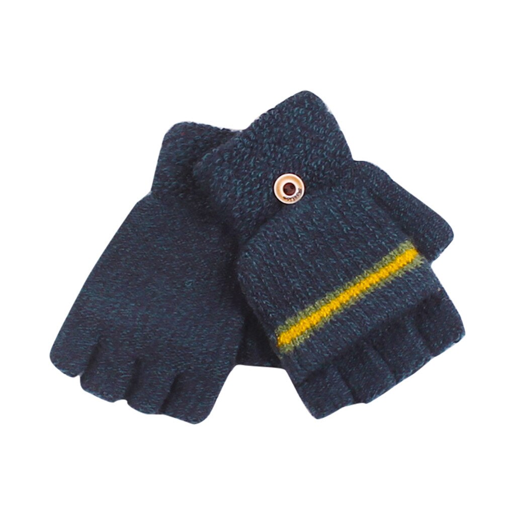 Winter Gestreepte Kids Handschoenen Winter Grote Kinderen Dikke Handschoenen Half Vinger Gebreide Handschoenen Ab-Garen Jongen Handschoenen Для новорожденных: F