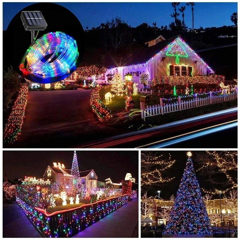 5M 10M 20M Tube solaire corde guirlande lampe fée lumière LED chaîne mariage extérieur jardin été cour clôture paysage éclairage