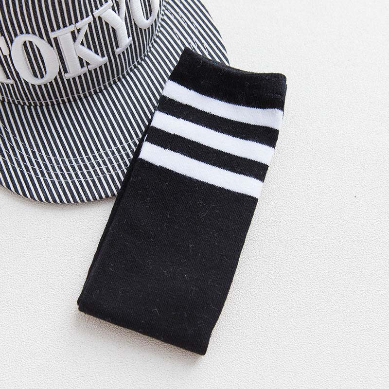 Chaussettes montantes pour enfants | Chaussettes de sport, pour vieux garçons et filles, bandes de Football, pataugeoire en coton, blanc, style de Skate, pour enfants, Tube Long: Black White Lines