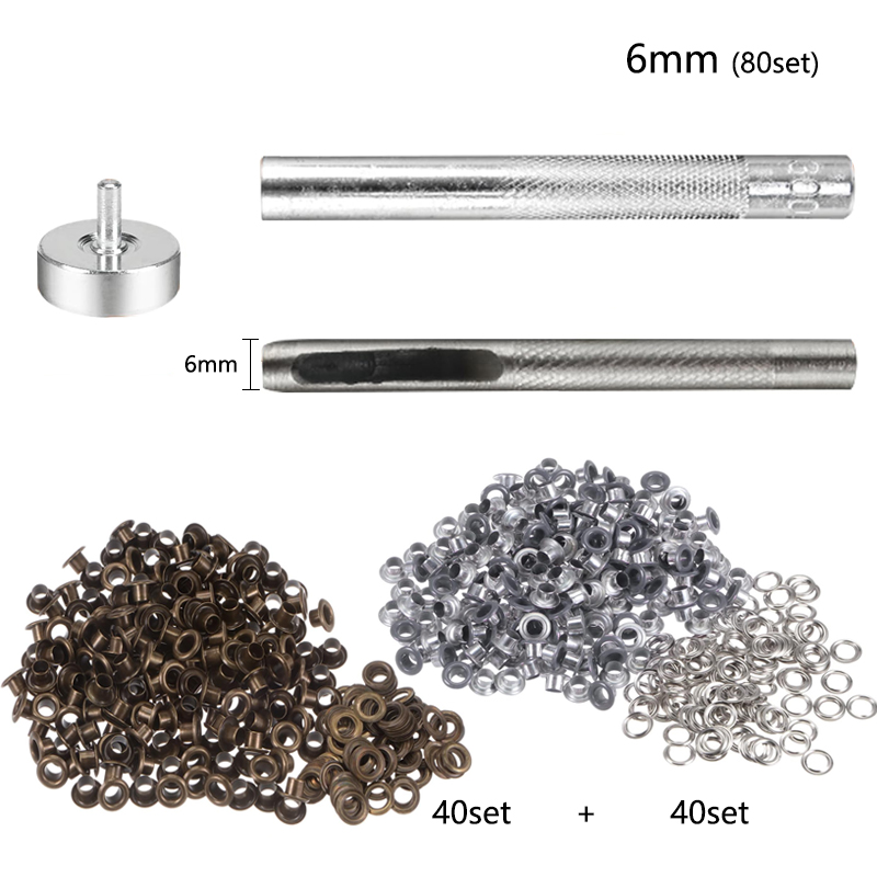 Outil à œillets pour bricolage, œillets, maroquinerie, vêtements, chaussures, rideaux, diamètre intérieur, 4mm, 5mm, 6mm, 8mm, 10mm, 12mm, 80 ensembles: Laiton