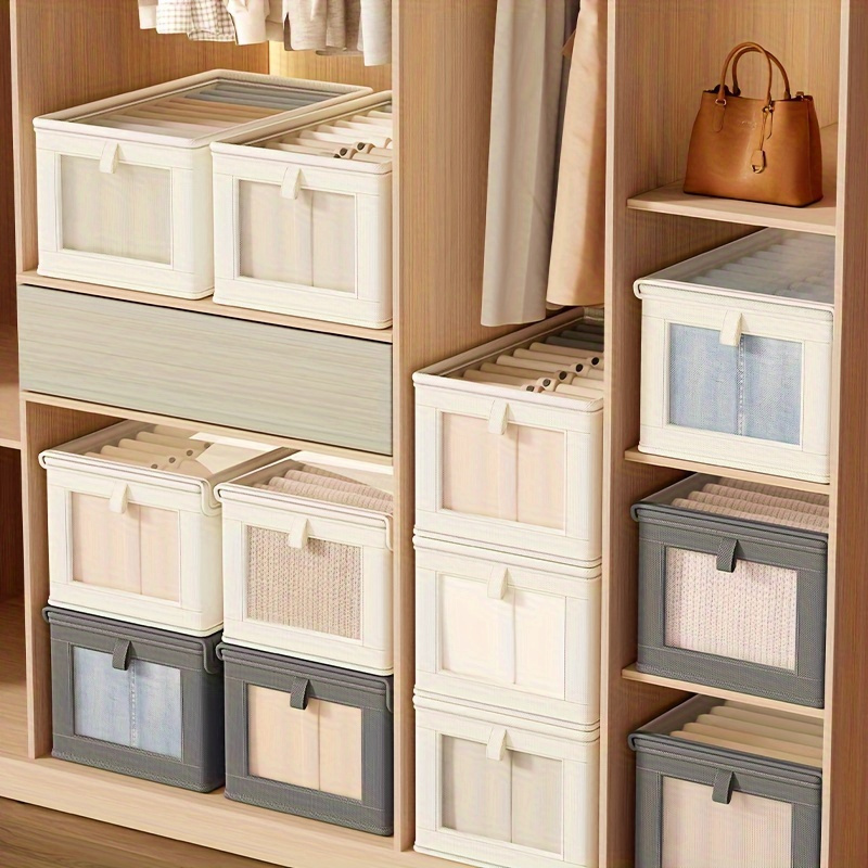 Grande boîte de rangement en toile pliable avec fenêtre transparente – Organiser et ranger les vêtements, gain de place, organisateur de placard à domicile