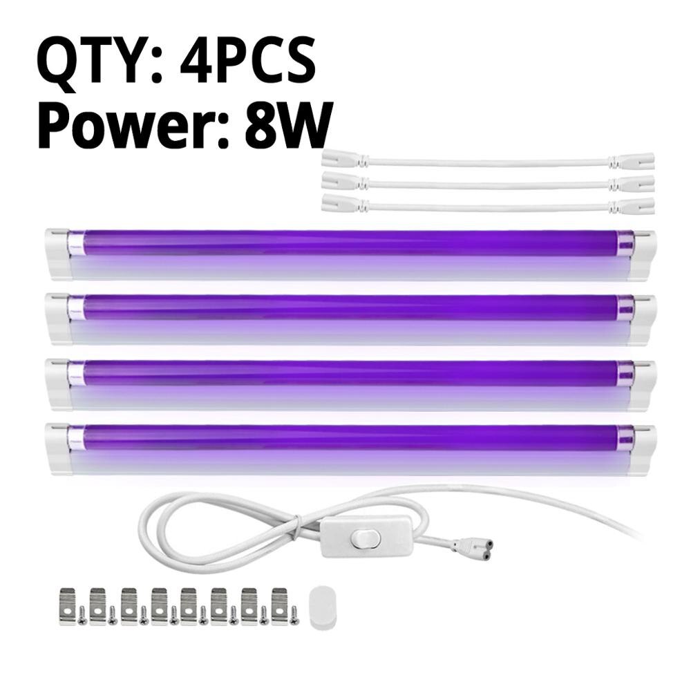 6W8W Blacklight Buis T5 Ultraviolet Lamp Uva 365nm Blauw Uv Licht Bar Lamp 110V 220V Tl Cfl Violet lamp Detectie Podium: 4Pcs 8W With Plug / 220V EU