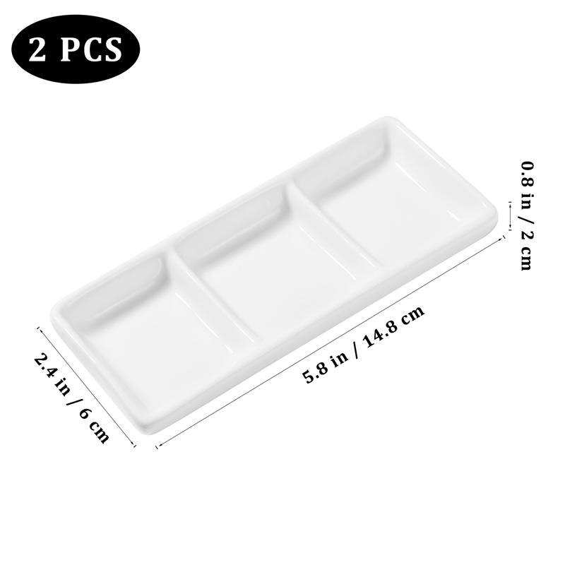 2pcs 6 Inch Ceramic 3-Compartment Appetizer Serving Tray Rectangular Divided Sauce Dishes Vinegar Seasoning Plate Kitchen Tools