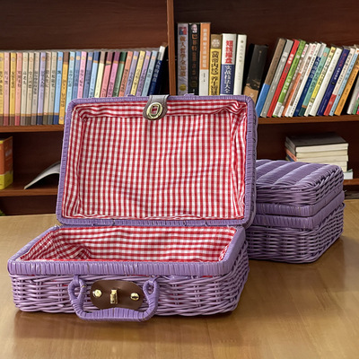 Paniers en rotin PP rétro, panier de rangement pour pique-nique, valise WUNICEF avec boîte à la main, boîte de rangement cosmétique tissée, rangement d'organisation